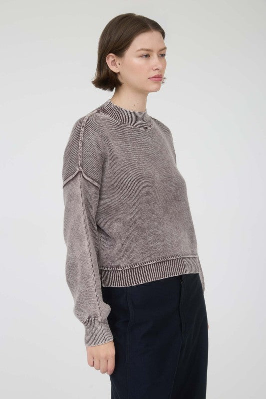WASHED MOCK NECK PULLOVER SWEATER