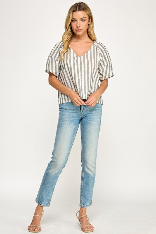THE SUTTON STRIPE TOP | GRAY