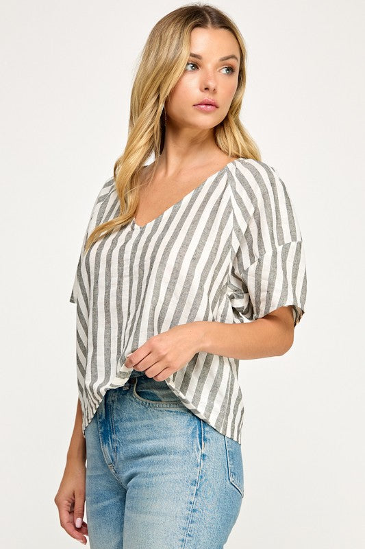 THE SUTTON STRIPE TOP | GRAY