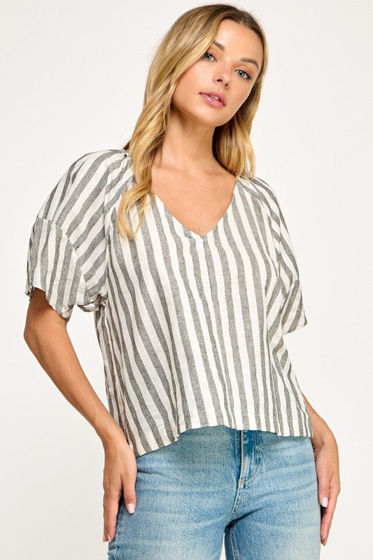 THE SUTTON STRIPE TOP | GRAY