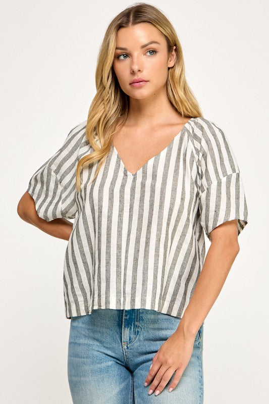 THE SUTTON STRIPE TOP | GRAY