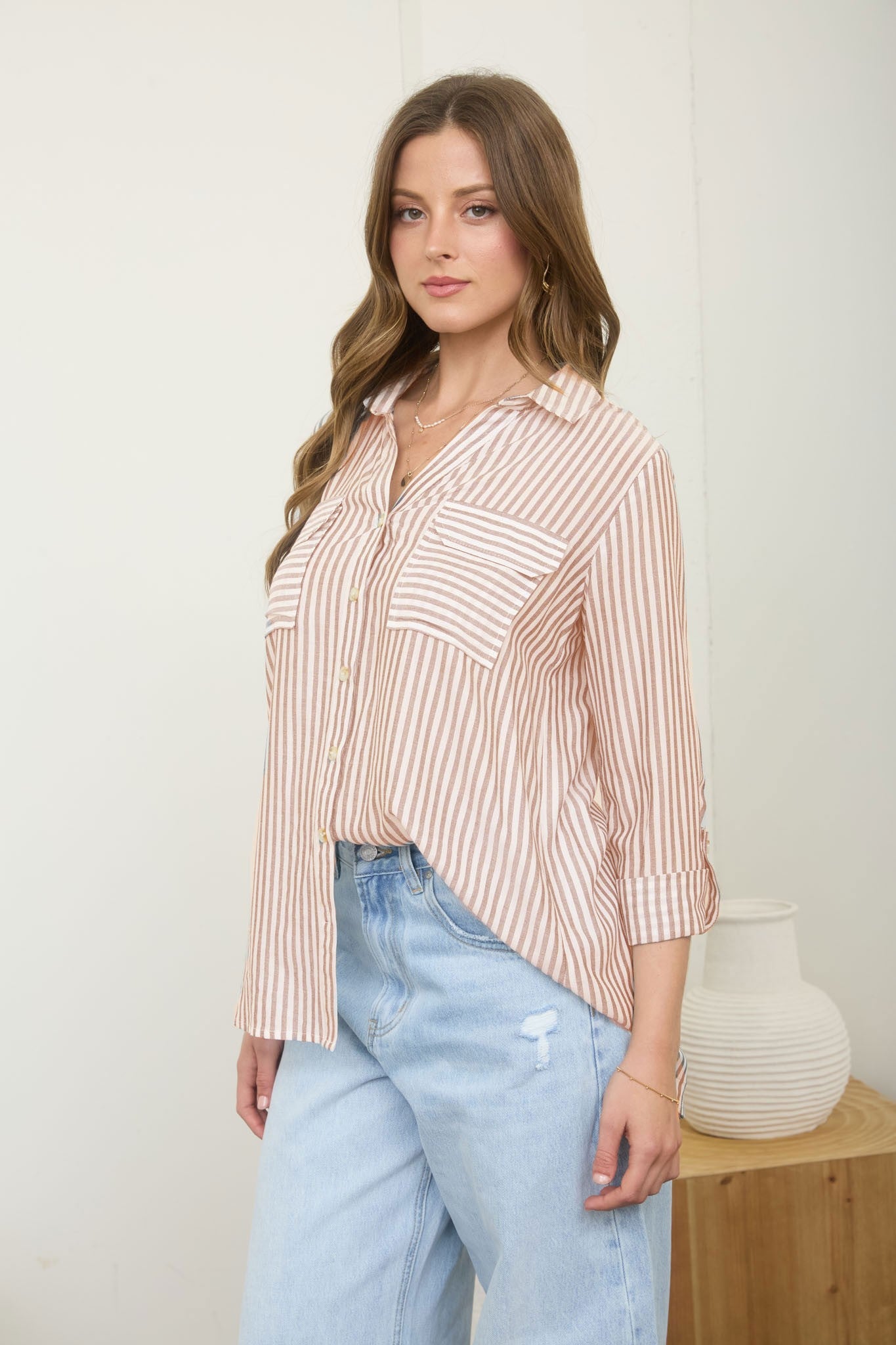 THE STRIPE COLLARED BUTTON DOWN | SUNSET