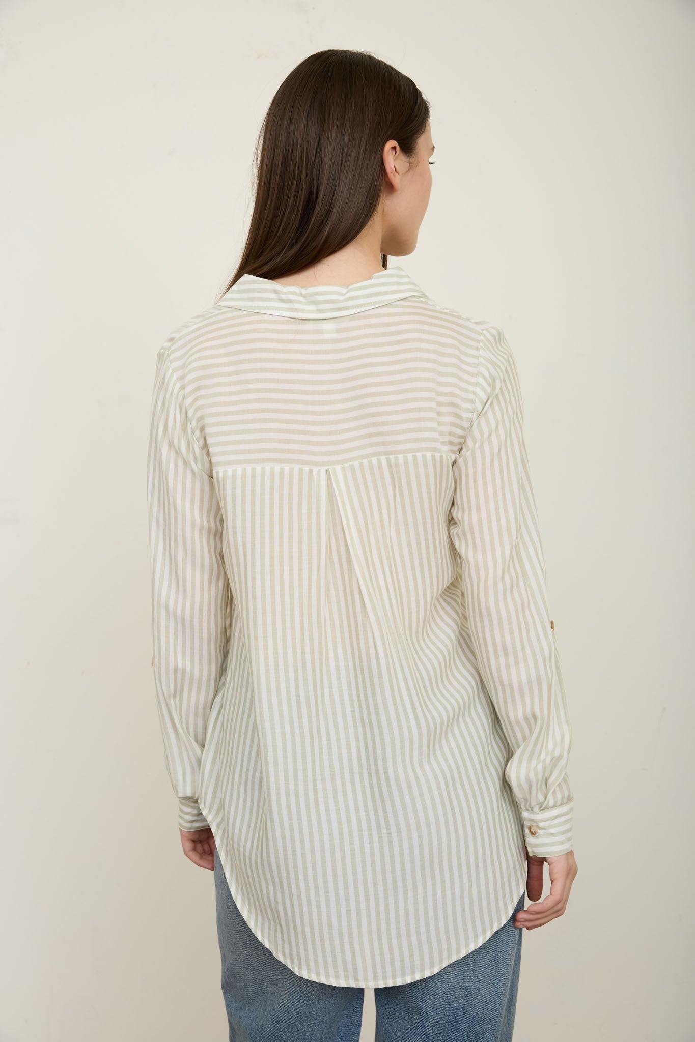 THE STRIPE COLLARED BUTTON DOWN | OLIVE