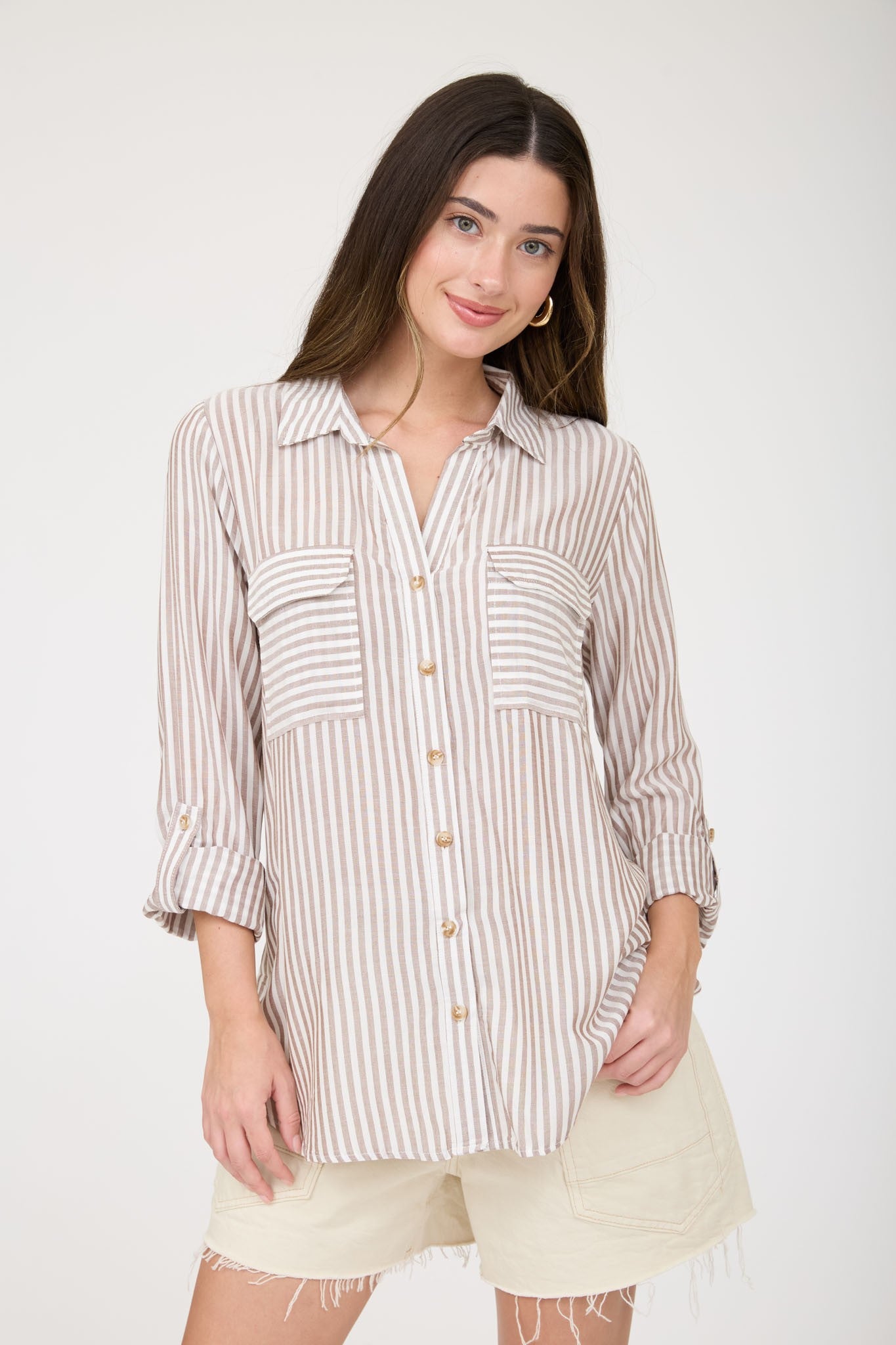 THE STRIPE COLLARED BUTTON DOWN | BROWN