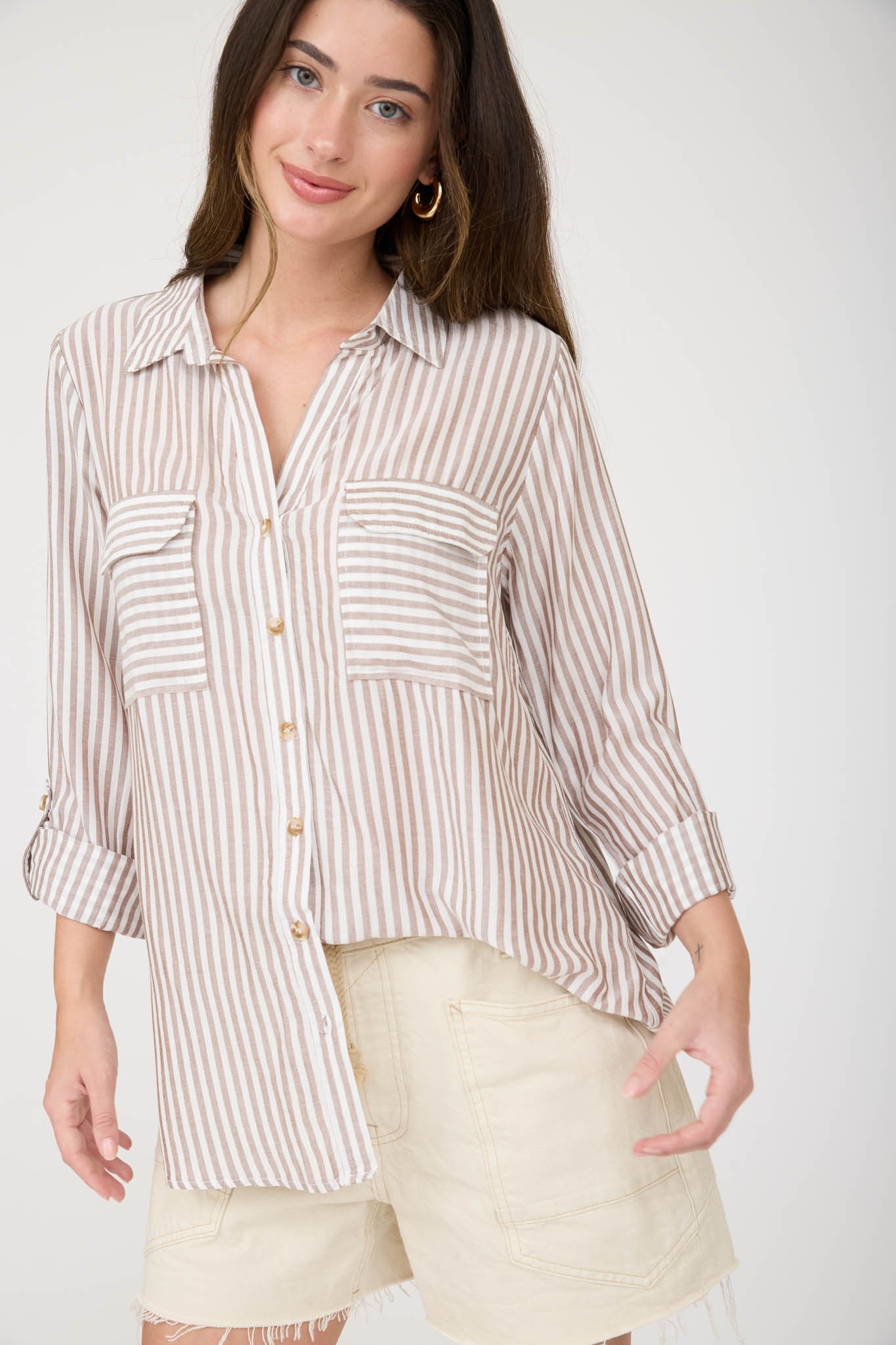 THE STRIPE COLLARED BUTTON DOWN | BROWN