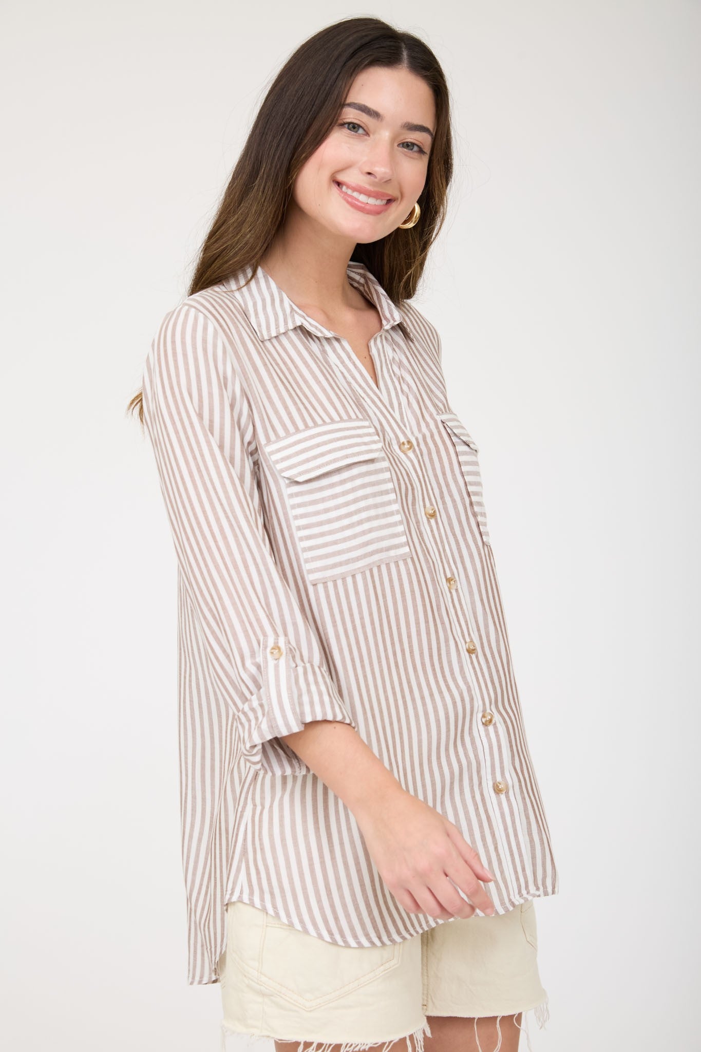 THE STRIPE COLLARED BUTTON DOWN | BROWN
