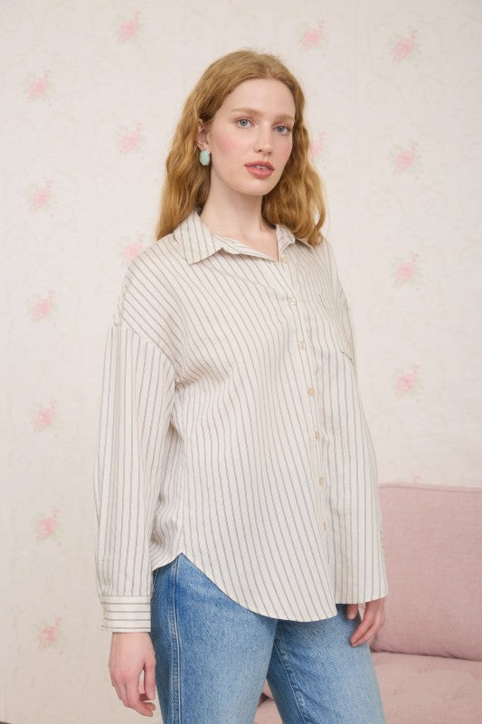 STRIPED COLLARED LONG SLEEVE SHIRT