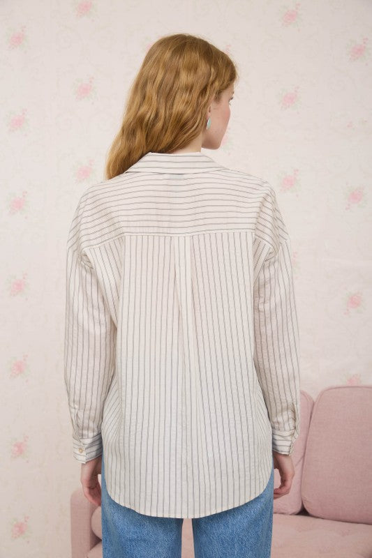 STRIPED COLLARED LONG SLEEVE SHIRT