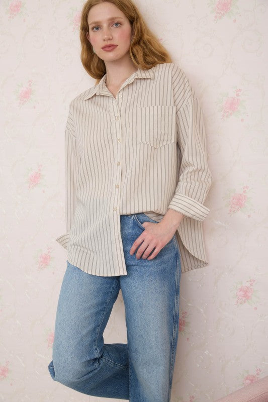 STRIPED COLLARED LONG SLEEVE SHIRT