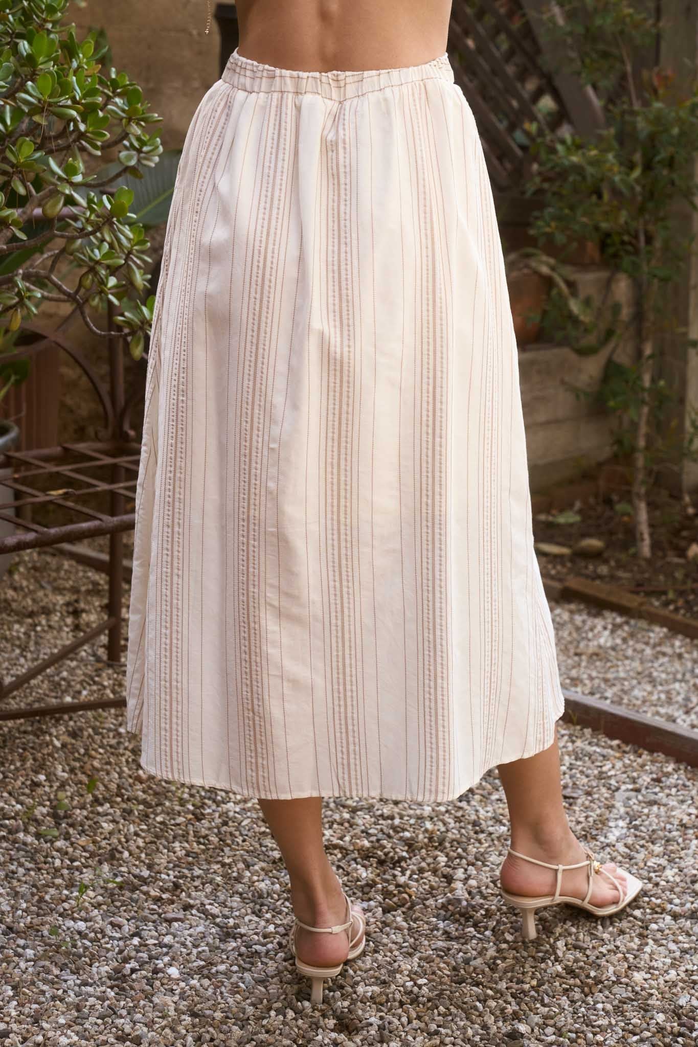 THE STRIPE MOCK BUTTON DOWN MIDI SKIRT