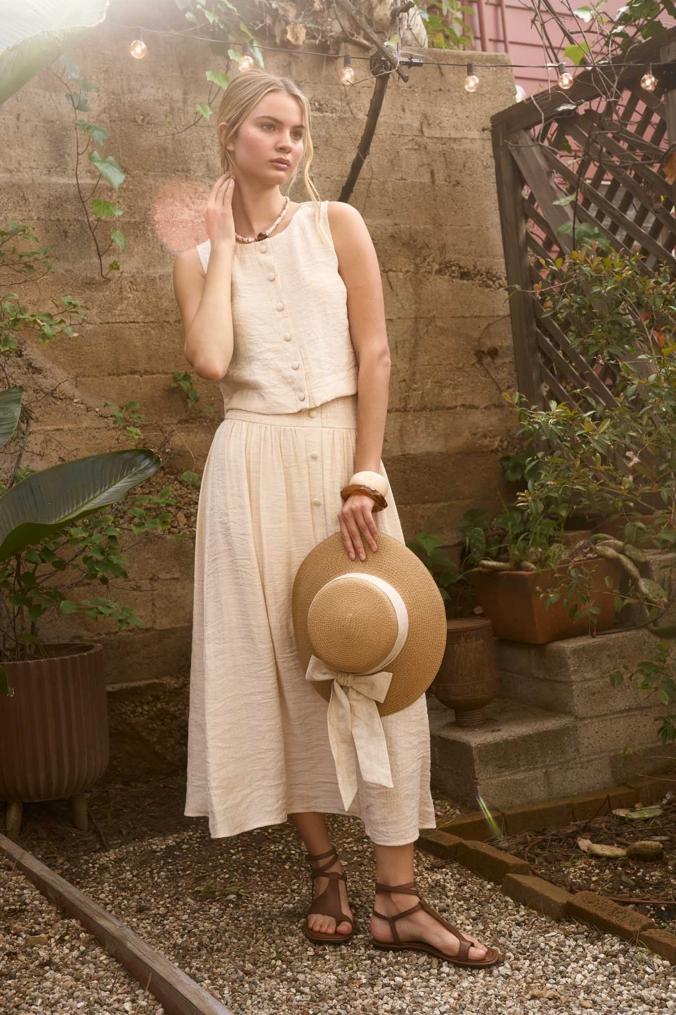 THE TEXTURED BUTTON DOWN SLEEVELESS TOP