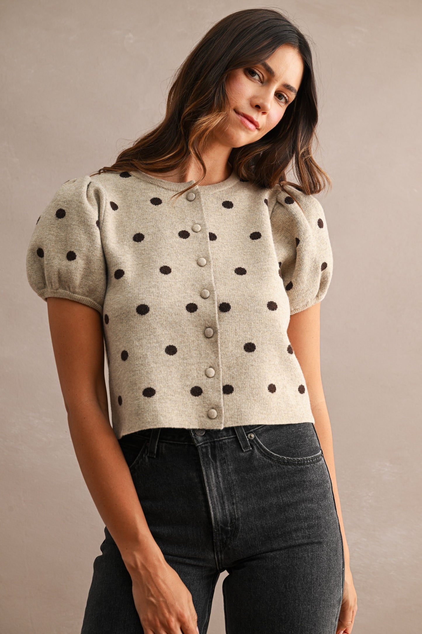 THE POLKA DOT BUTTON DOWN KNIT TOP