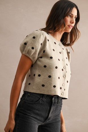 THE POLKA DOT BUTTON DOWN KNIT TOP