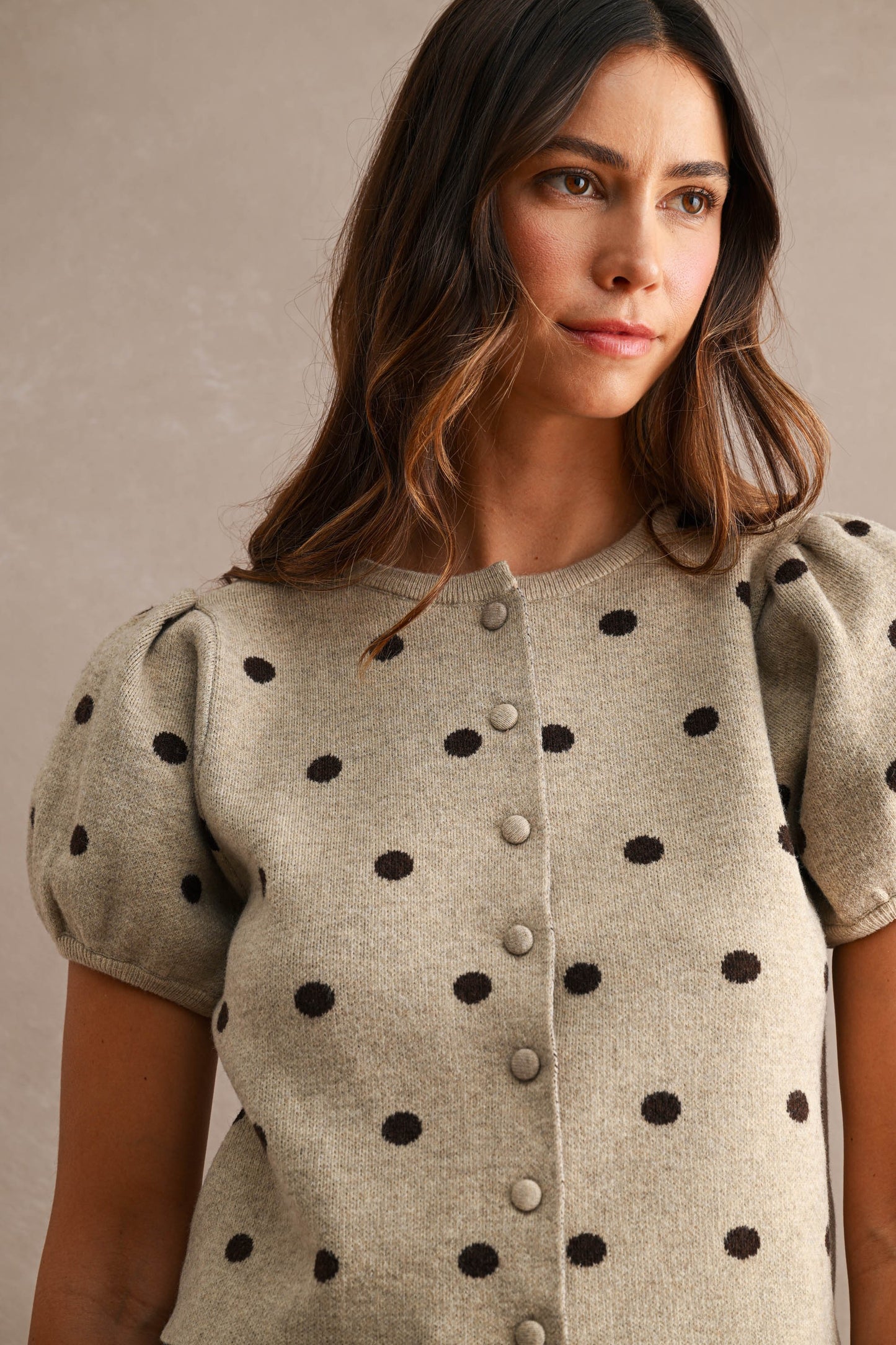 THE POLKA DOT BUTTON DOWN KNIT TOP