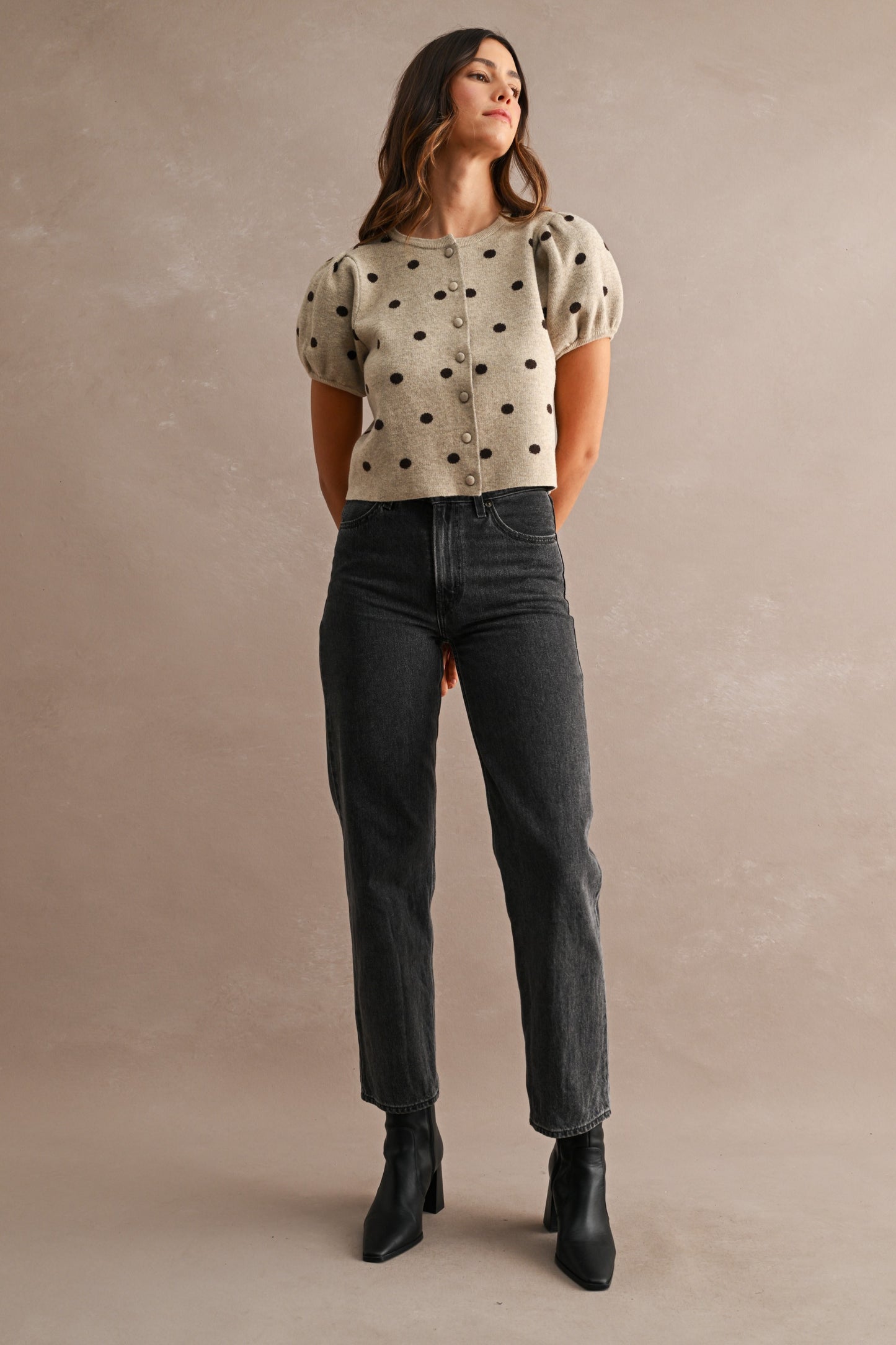 THE POLKA DOT BUTTON DOWN KNIT TOP
