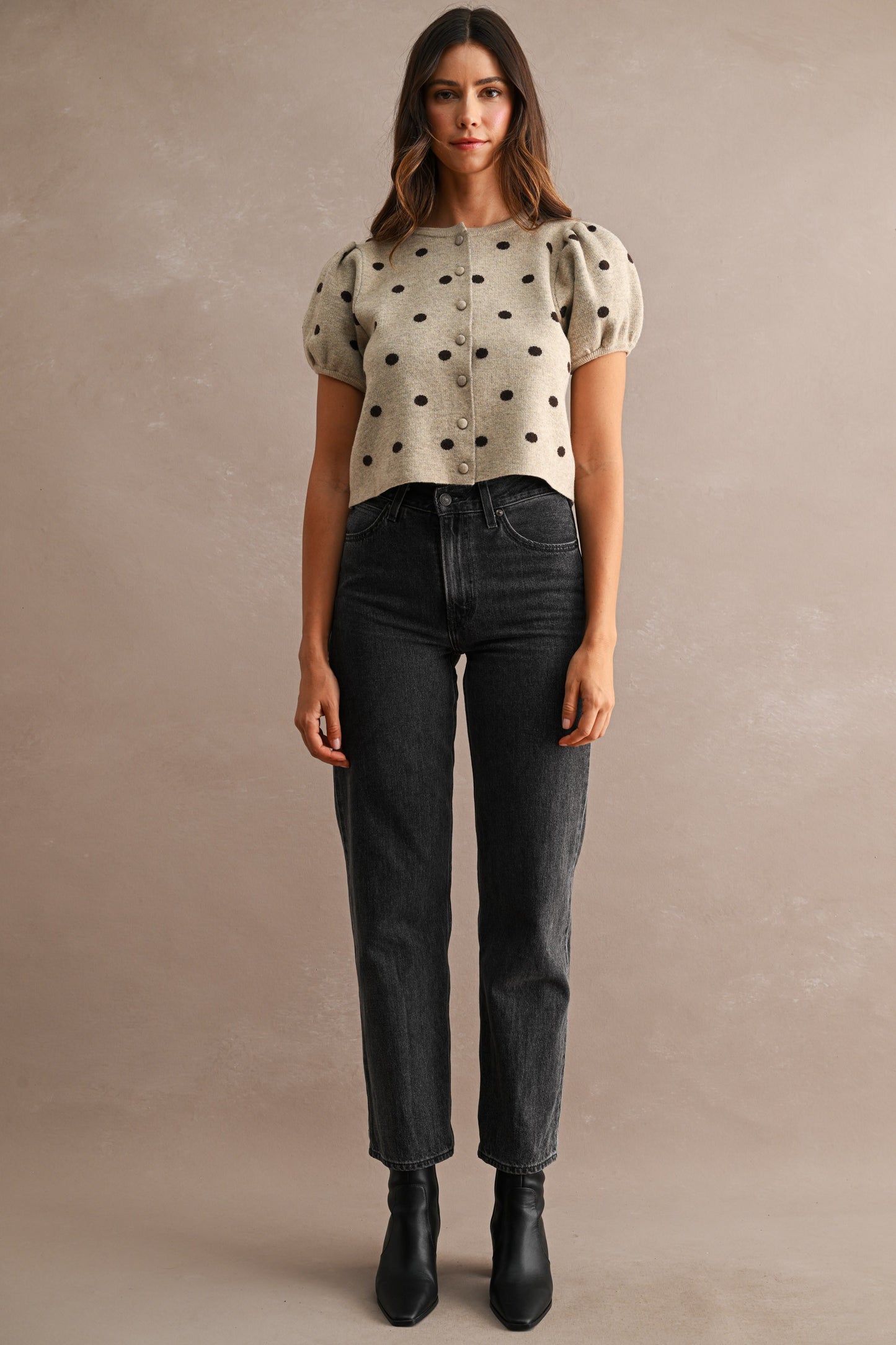 THE POLKA DOT BUTTON DOWN KNIT TOP