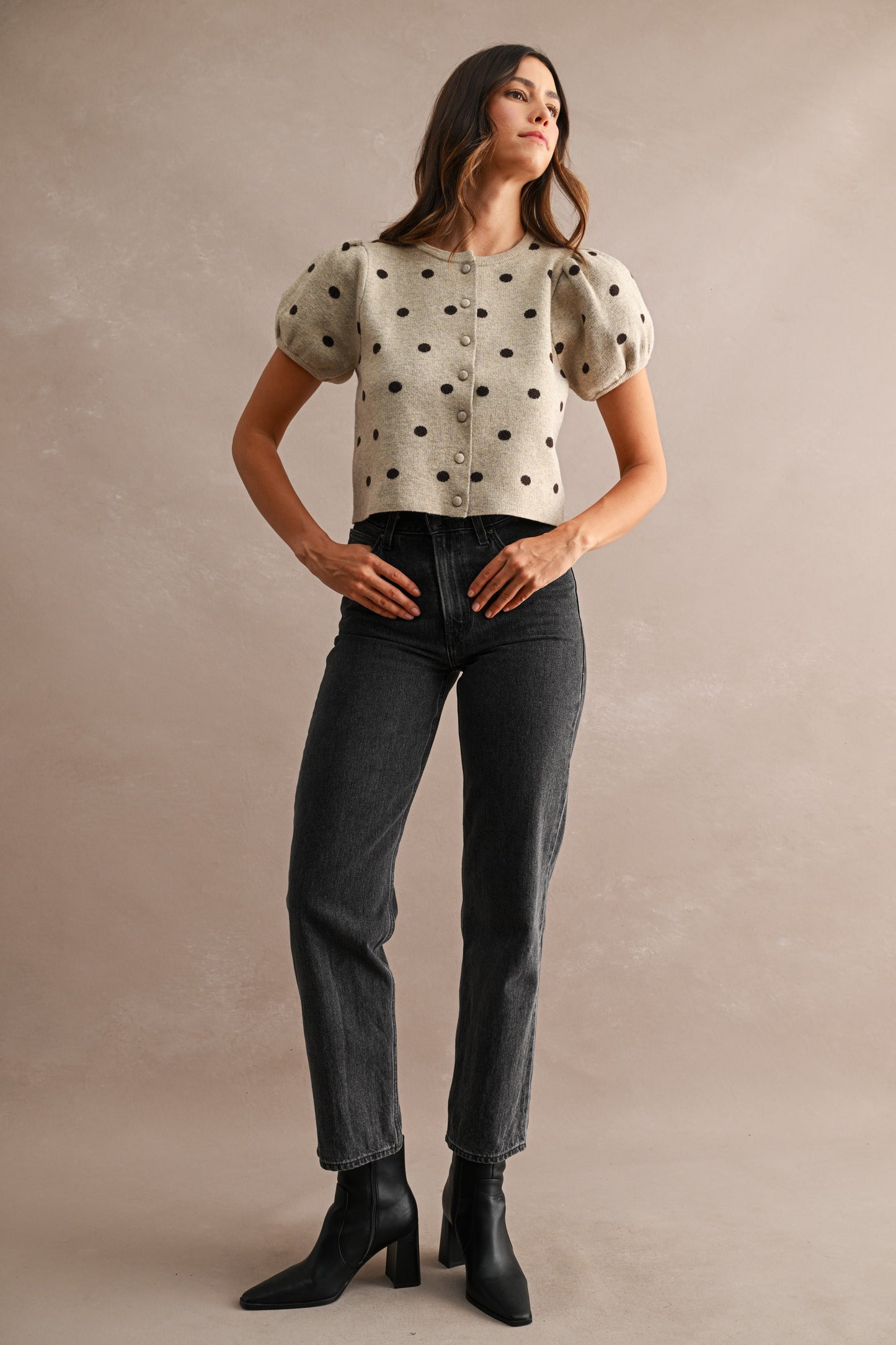 THE POLKA DOT BUTTON DOWN KNIT TOP