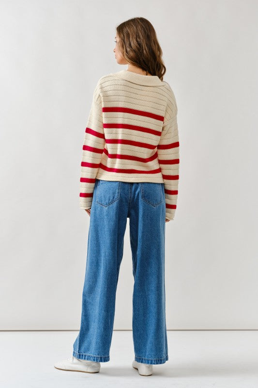 THE LACE UP STRIPE SWEATER