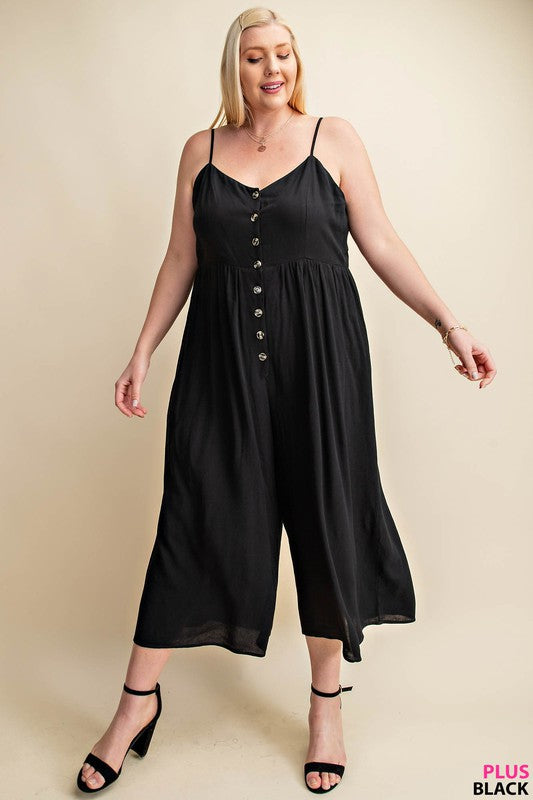 BUTTON DOWN CREPE JUMPSUIT - S - 2X