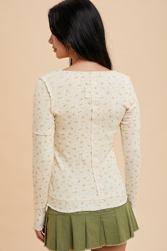 VINTAGE LETTUCE EDGE COTTON FLORAL TOP