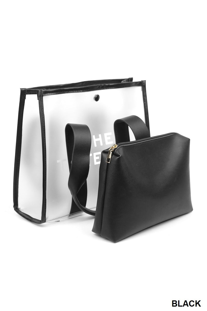 2 COLORS | CLEAR LARGE THE TOTE BAG & POUCH 2PC SET