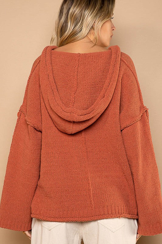 BUTTON SLEEVE HOODED SWEATER BY POL