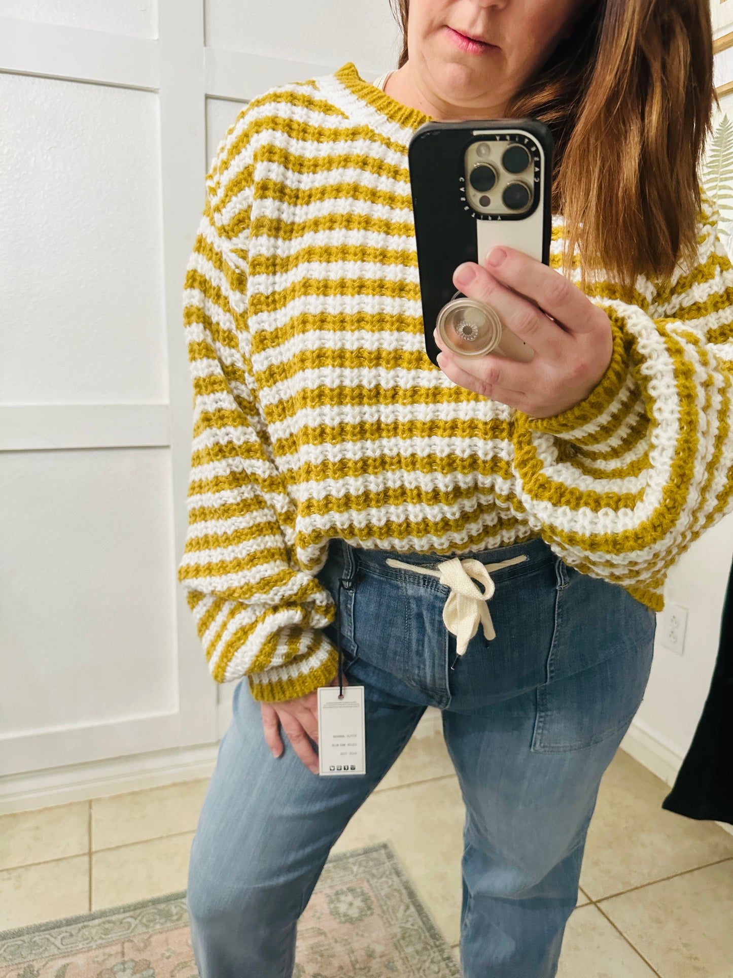 STRIPED CROPPED KNIT SWEATER TOP