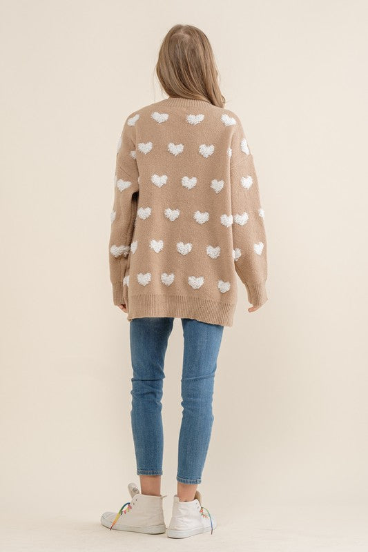 ALL OVER HEART PATTERN SWEATER CARDIGAN