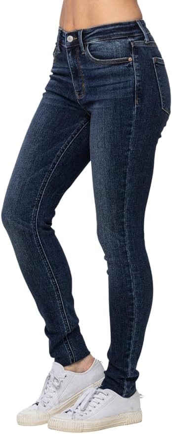 JUDY BLUE MID-RISE VINTAGE RAW HEM SKINNY JEANS