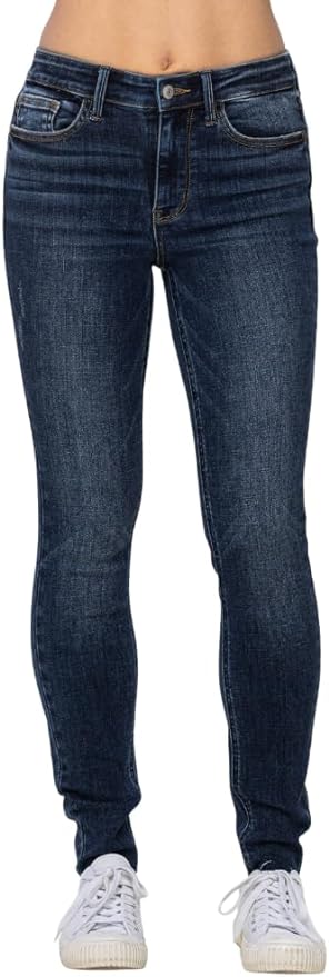 JUDY BLUE MID-RISE VINTAGE RAW HEM SKINNY JEANS