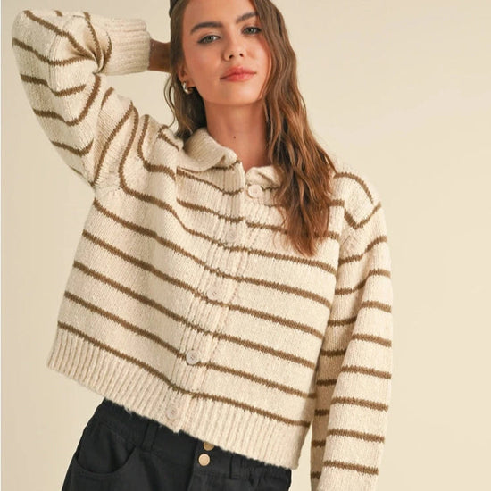 MIOU MUSE | BUTTON DOWN STRIPED KNITTED CARDIGAN