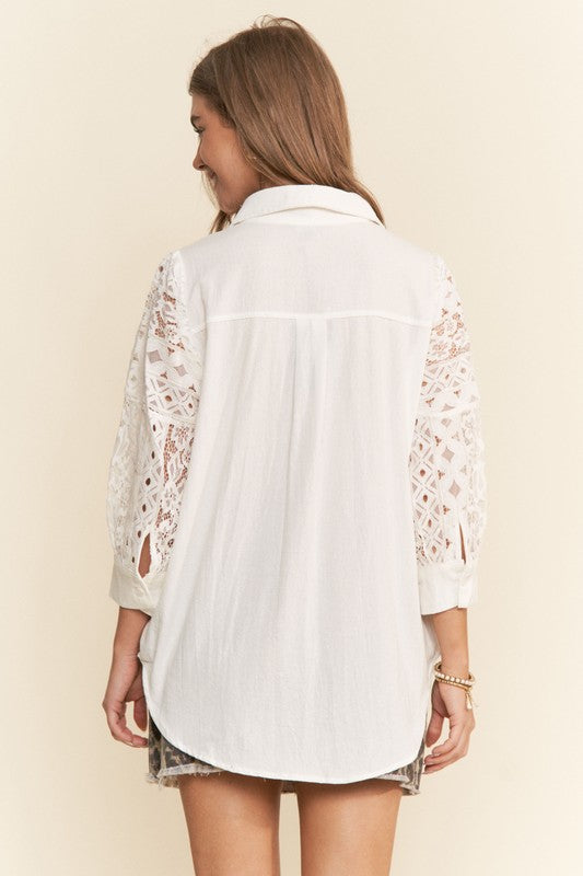 LACE SLEEVE BUTTON UP TOP