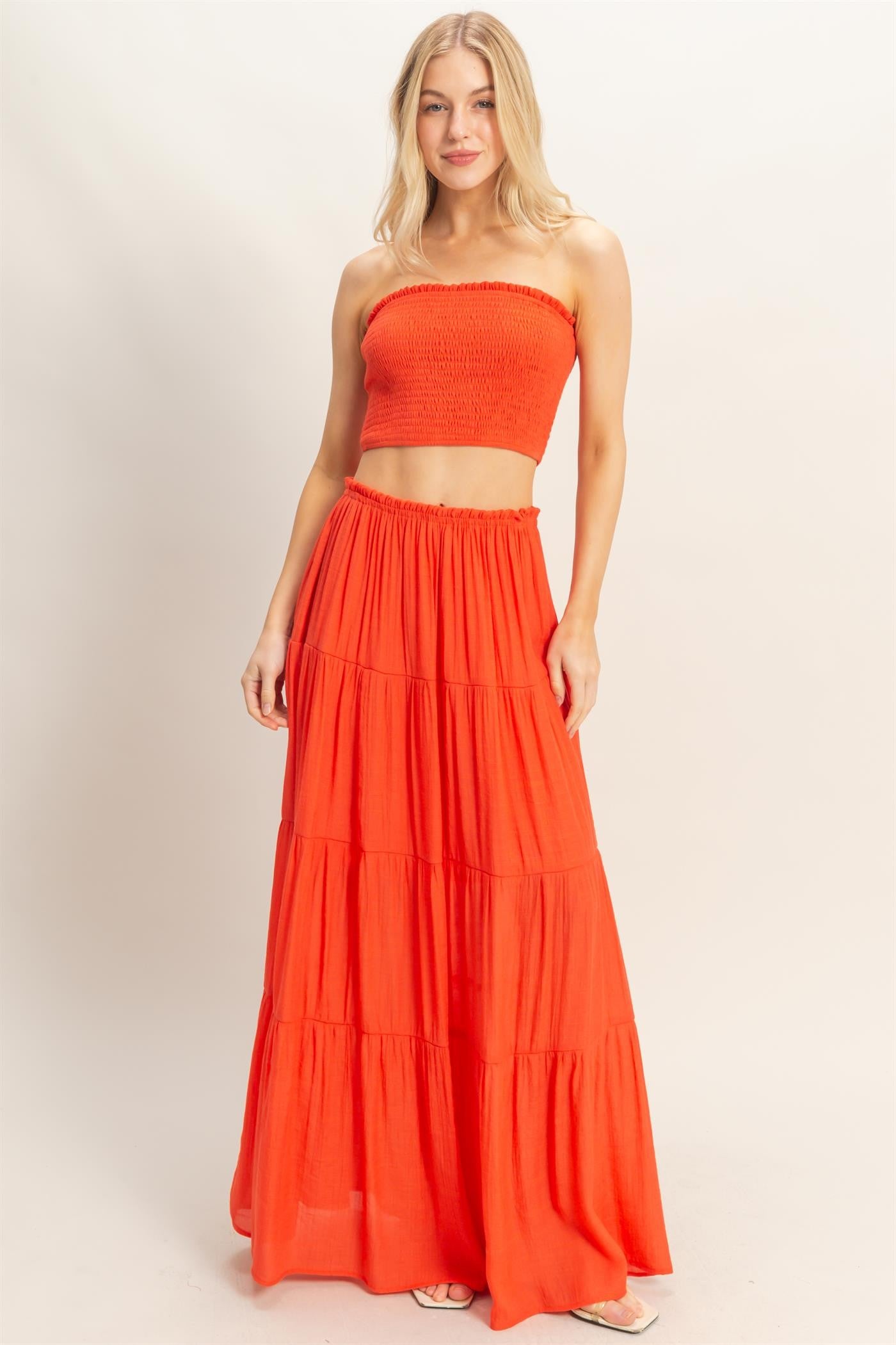 SMOCKED STRAPLESS TOP AND SKIRT SET | NEW COLOR