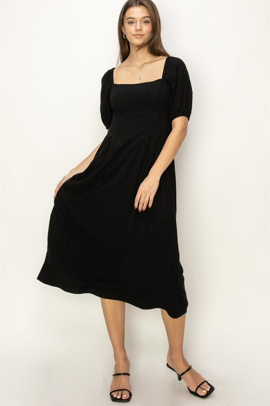 PUFF SLEEVE MIDI DRESS