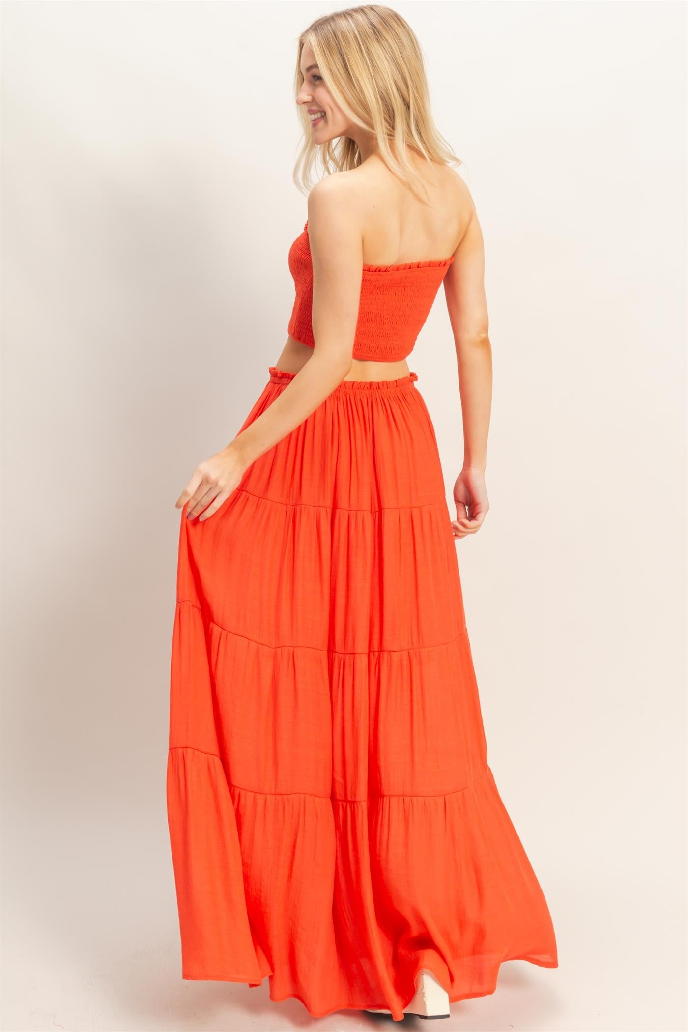 SMOCKED STRAPLESS TOP AND SKIRT SET | NEW COLOR