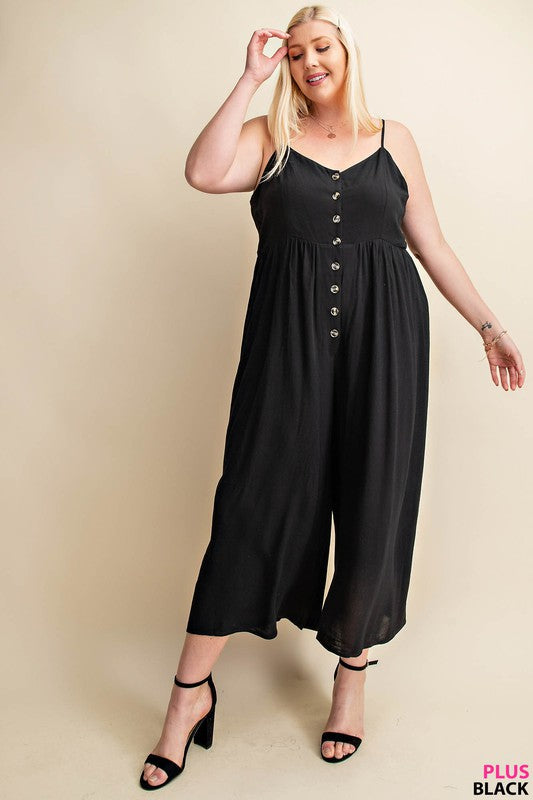 BUTTON DOWN CREPE JUMPSUIT - S - 2X