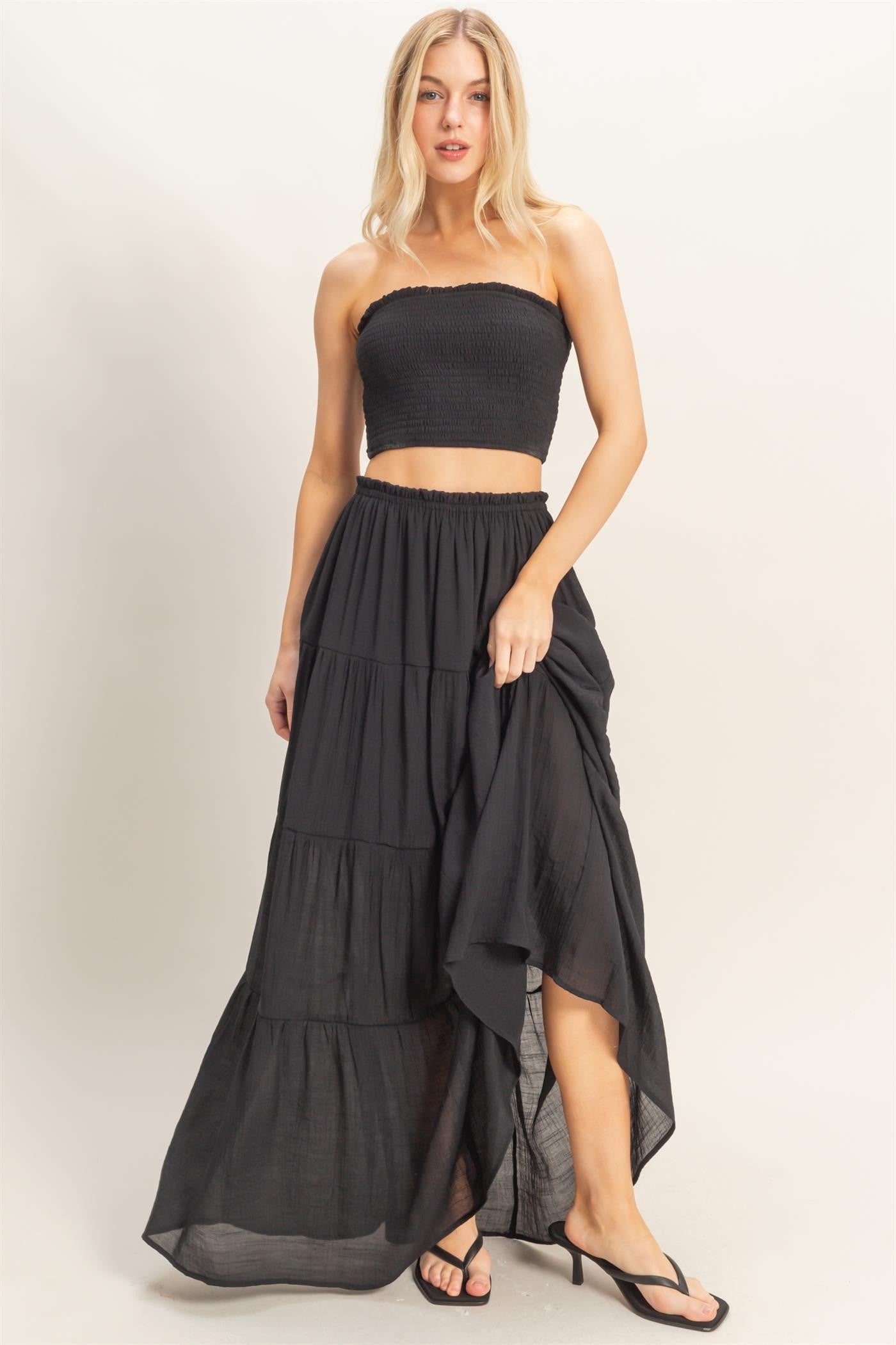 SMOCKED STRAPLESS TOP AND SKIRT SET | NEW COLOR