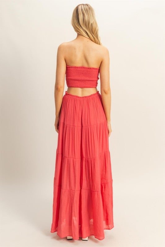 SMOCKED STRAPLESS TOP AND SKIRT SET | NEW COLOR