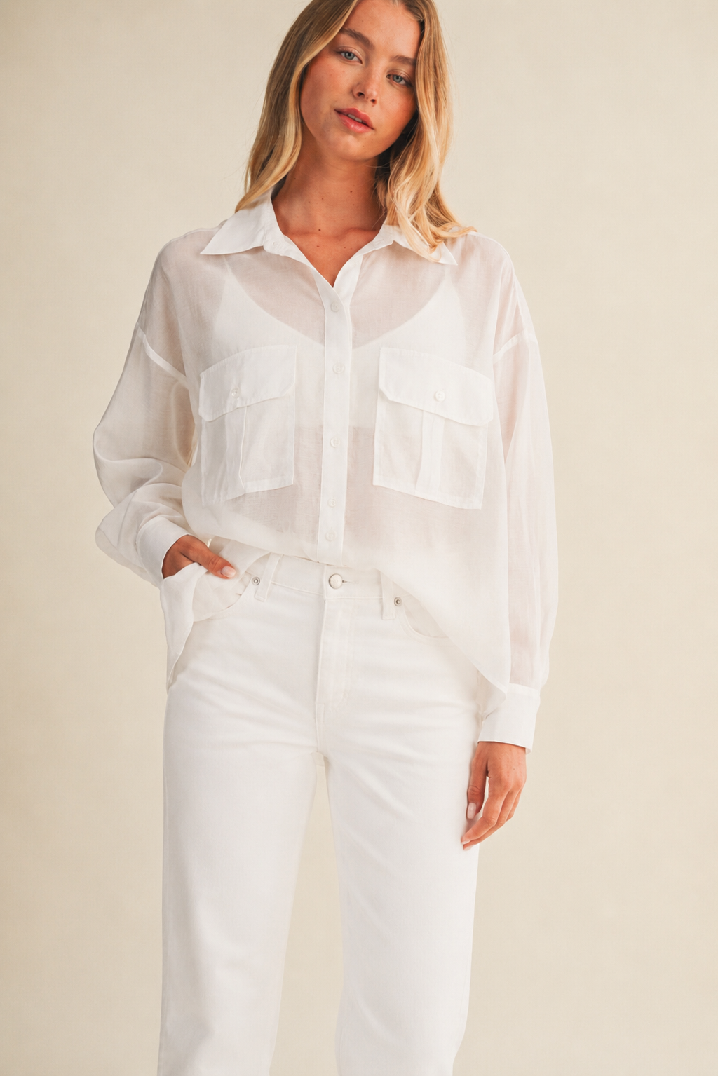 THE AURA SHEER CARGO POCKET BUTTON UP | NEW COLOR