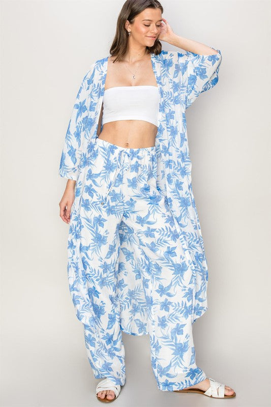 FLORAL DUSTER AND PANTS SET