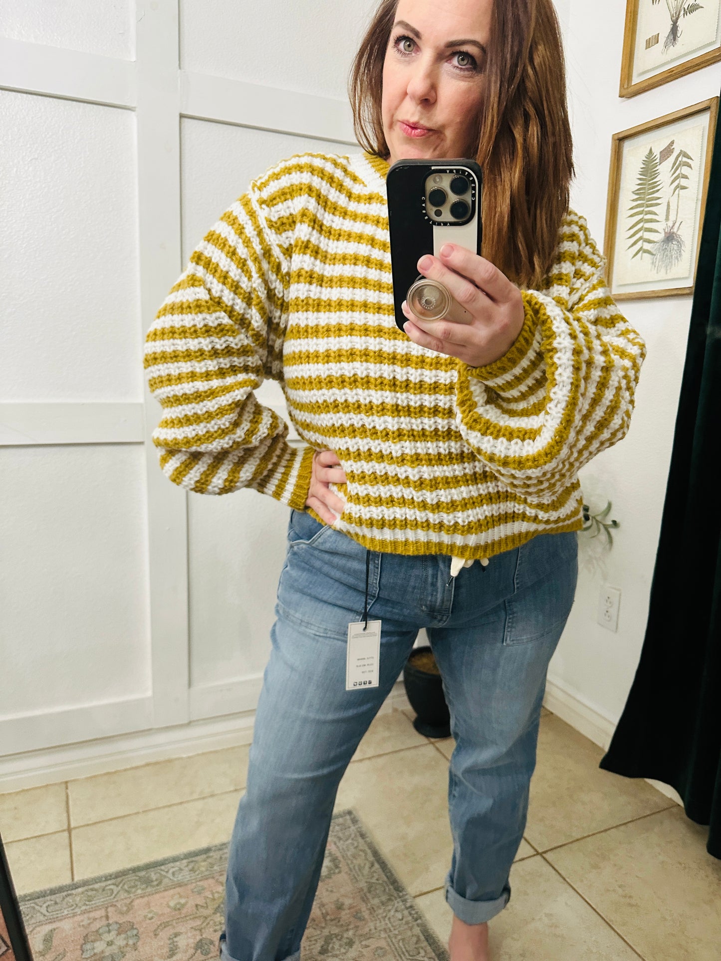 STRIPED CROPPED KNIT SWEATER TOP