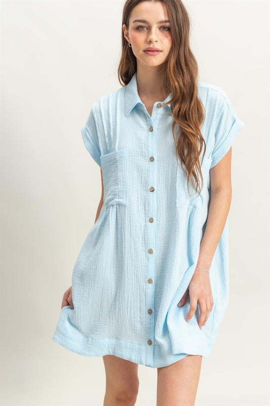 BUTTON FRONT 100% COTTON TUNIC DRESS