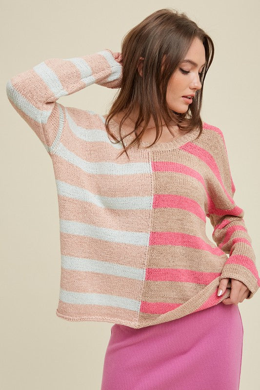 MULTI-STRIPED COLORBLOCK SWEATER