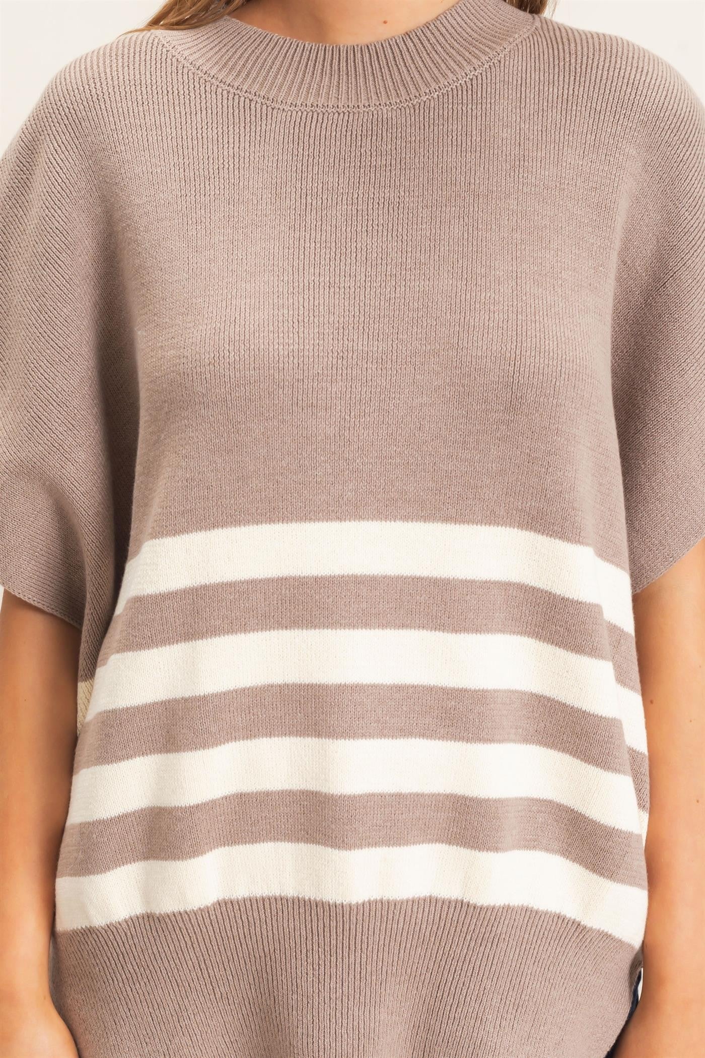 STRIPED RIBBED CREW NECK SWEATER