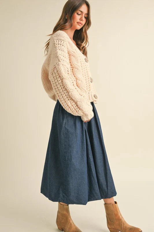 CHUNKY KNIT BUTTON DETAILED CARDIGAN