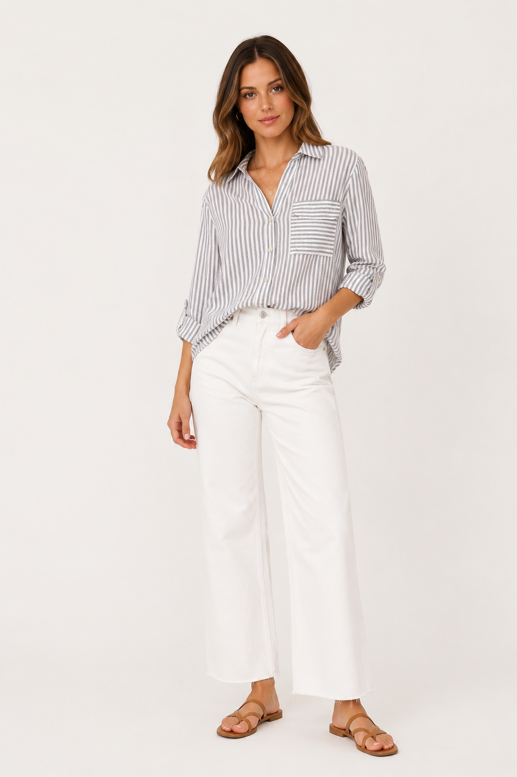 THE STRIPE COLLARED BUTTON DOWN | GRAY