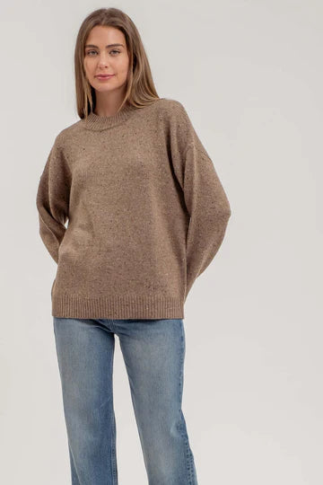 SPECKLE KNIT MOCK NECK LONG SLEEVE SWEATER