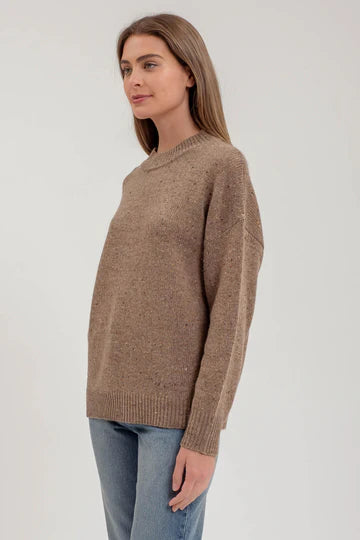 SPECKLE KNIT MOCK NECK LONG SLEEVE SWEATER