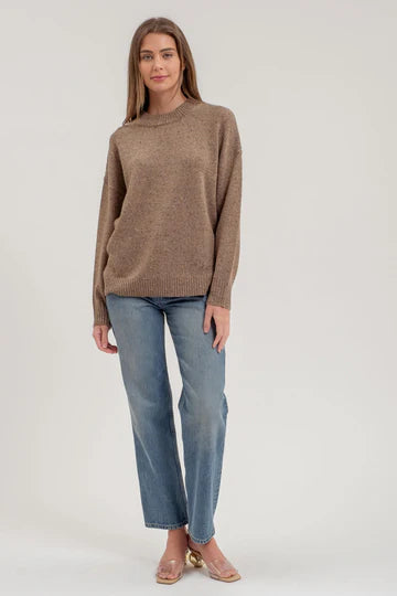 SPECKLE KNIT MOCK NECK LONG SLEEVE SWEATER