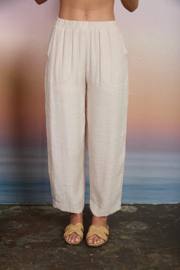 TEXTURED ELASTIC WAIST PANTS